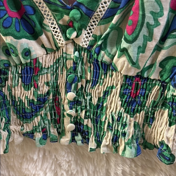 Zara Blue Green Buttoned Crop Blouse - Picture 7 of 8